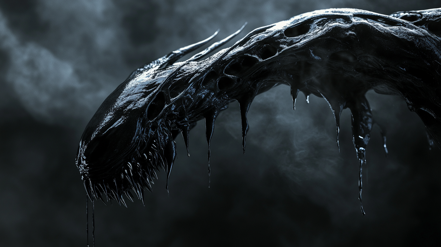 Close-up view of Venom on dark background.