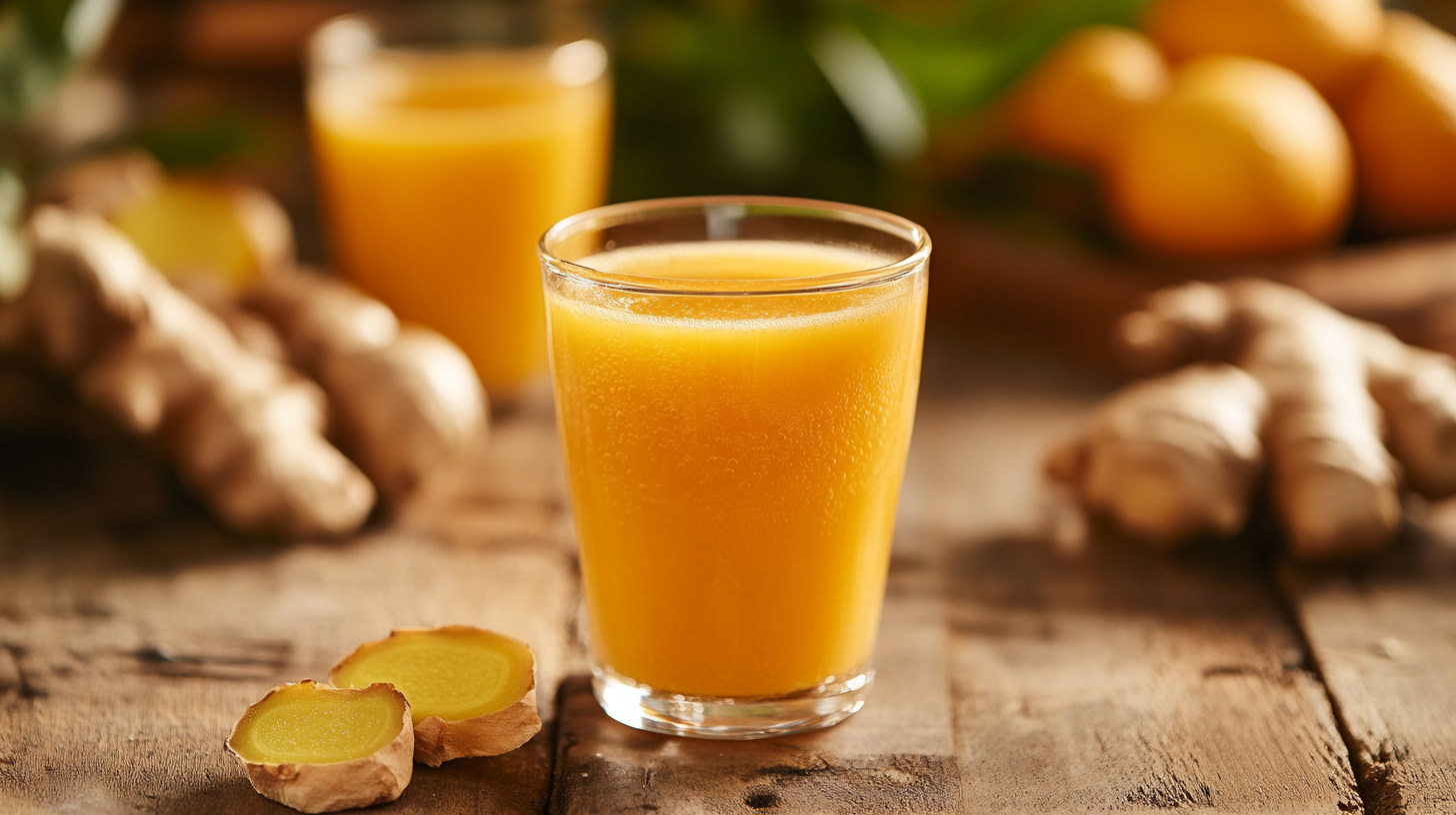 Closeup of Ginger Juice in Glass - Healthy Detox Drink