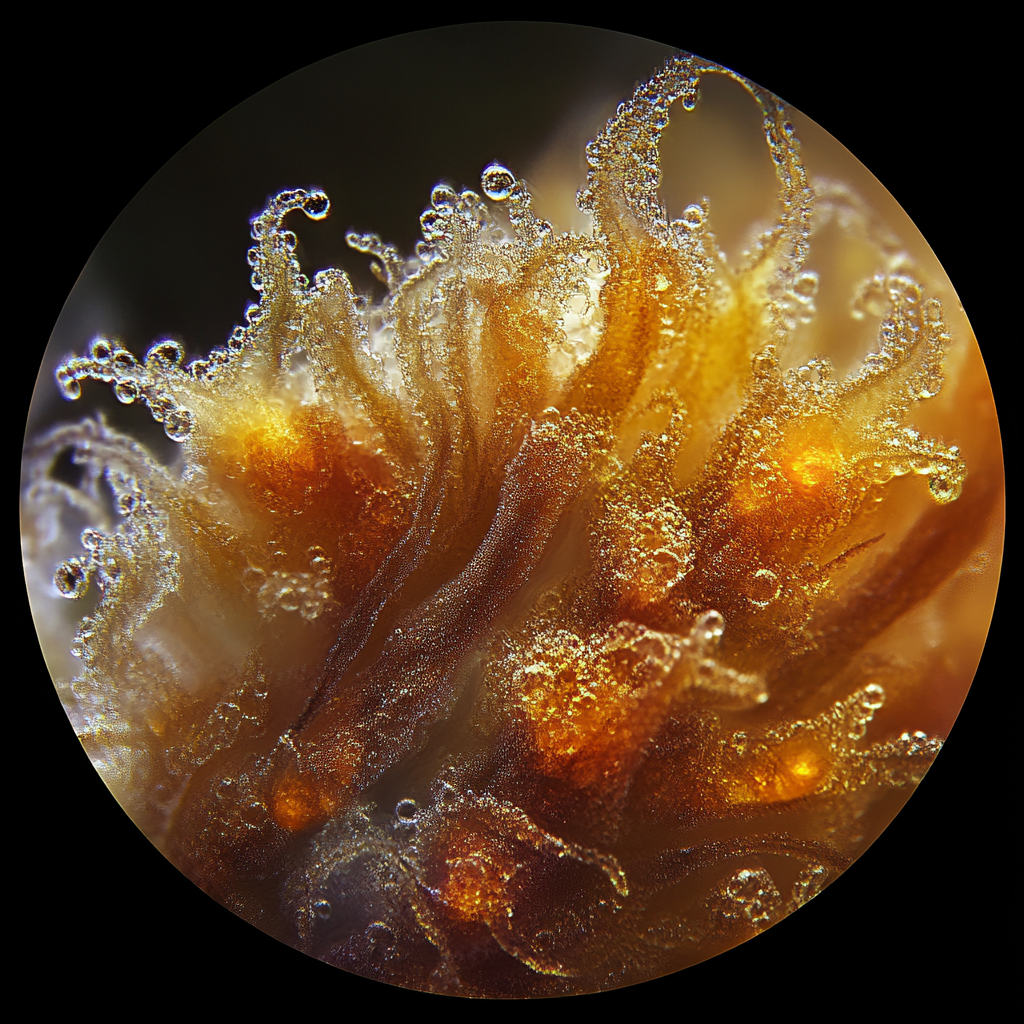 Closeup of backlit trichomes with high detail and variation.