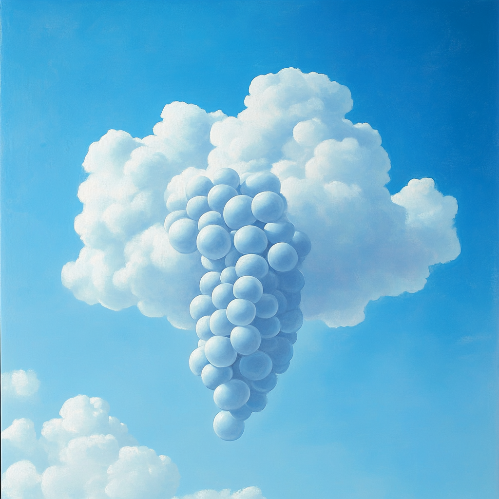 Cloud like grapes, in blue sky, dreamy appearance.