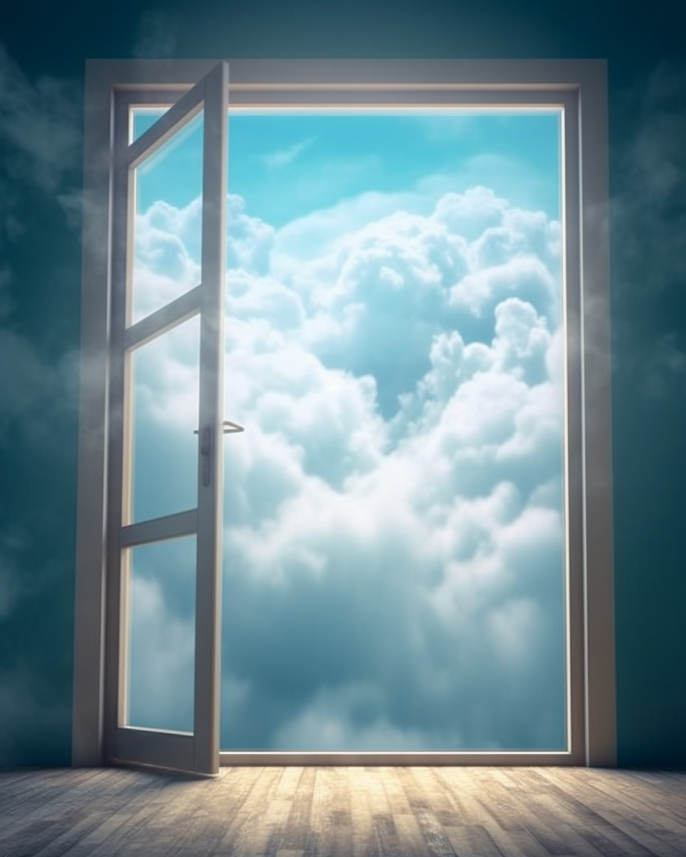 Cloudy Sky Painting with Open Window 4K Image