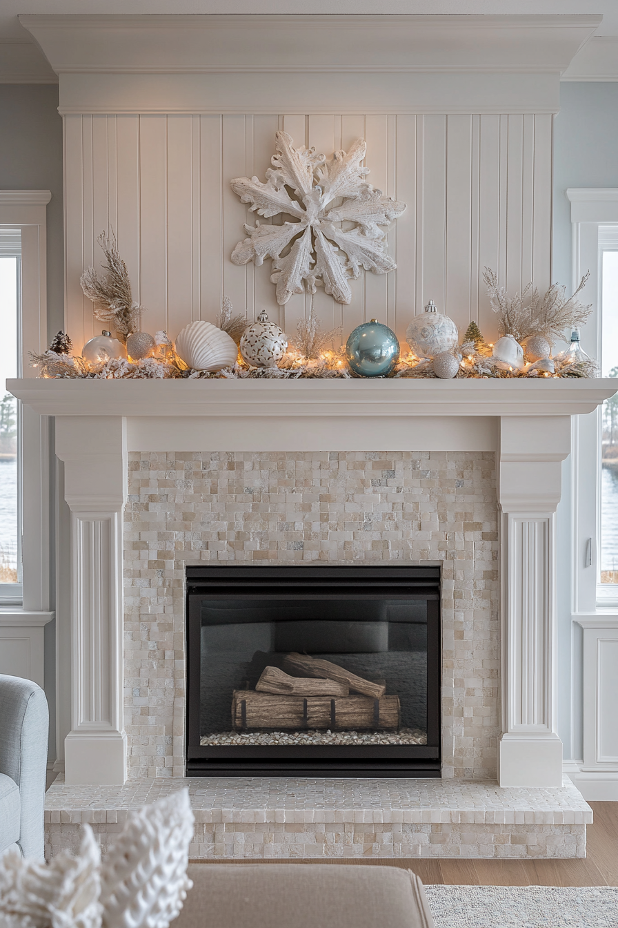 Coastal Christmas Fireplace: A Beachy Holiday Retreat