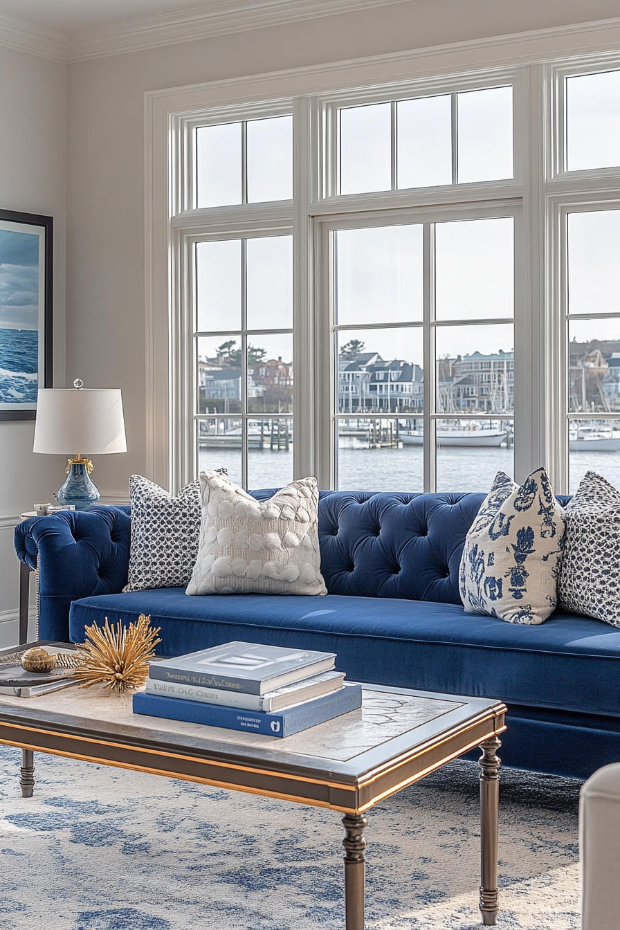 Coastal Preppy Living Room Decor with Harbor View