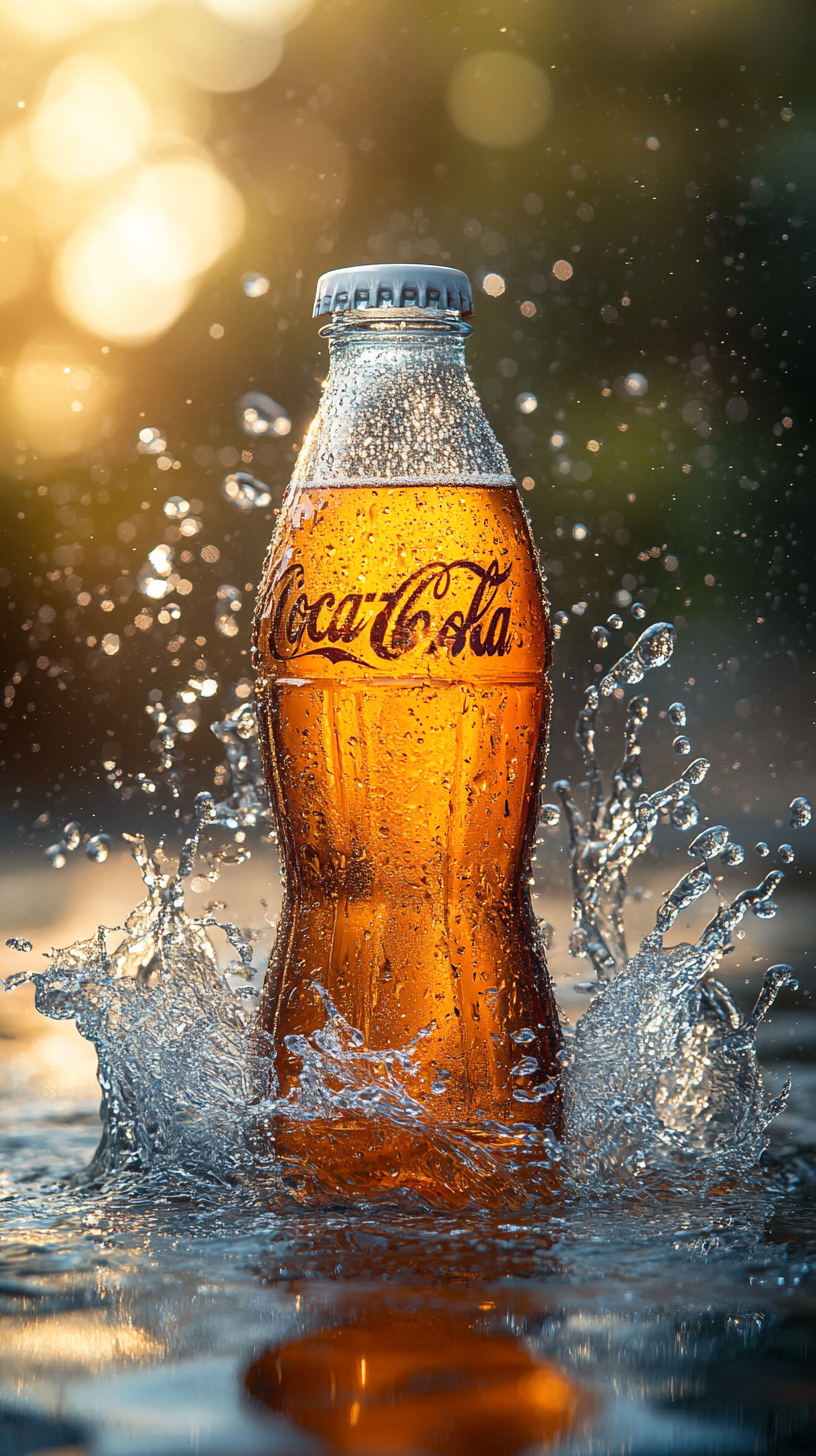 Coca-Cola bottle with bubbles in water, high resolution photo.