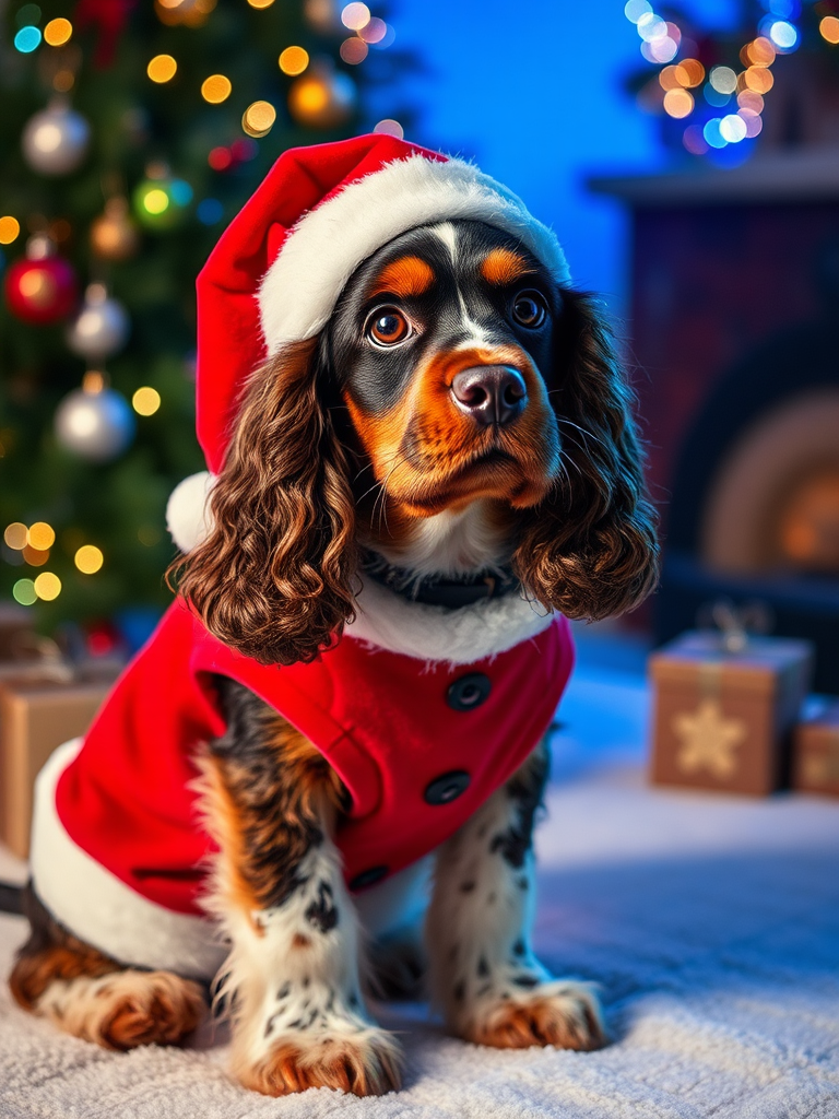 Cocker Spaniel in Christmas Costume