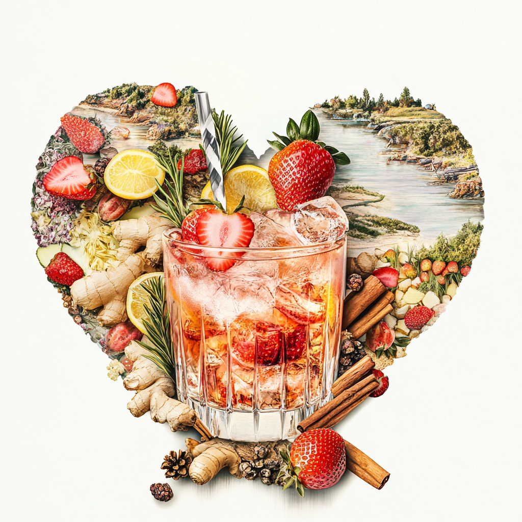 Cocktail of Love: Ingredients and Natural Elements Collage