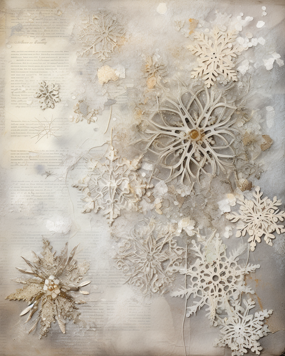 Collage of Snowflakes and Lace on Vintage Paper.