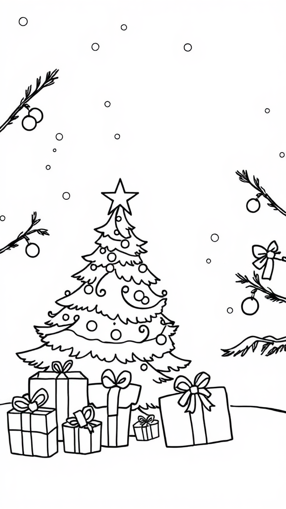 Color Christmas cartoon lines on white background.