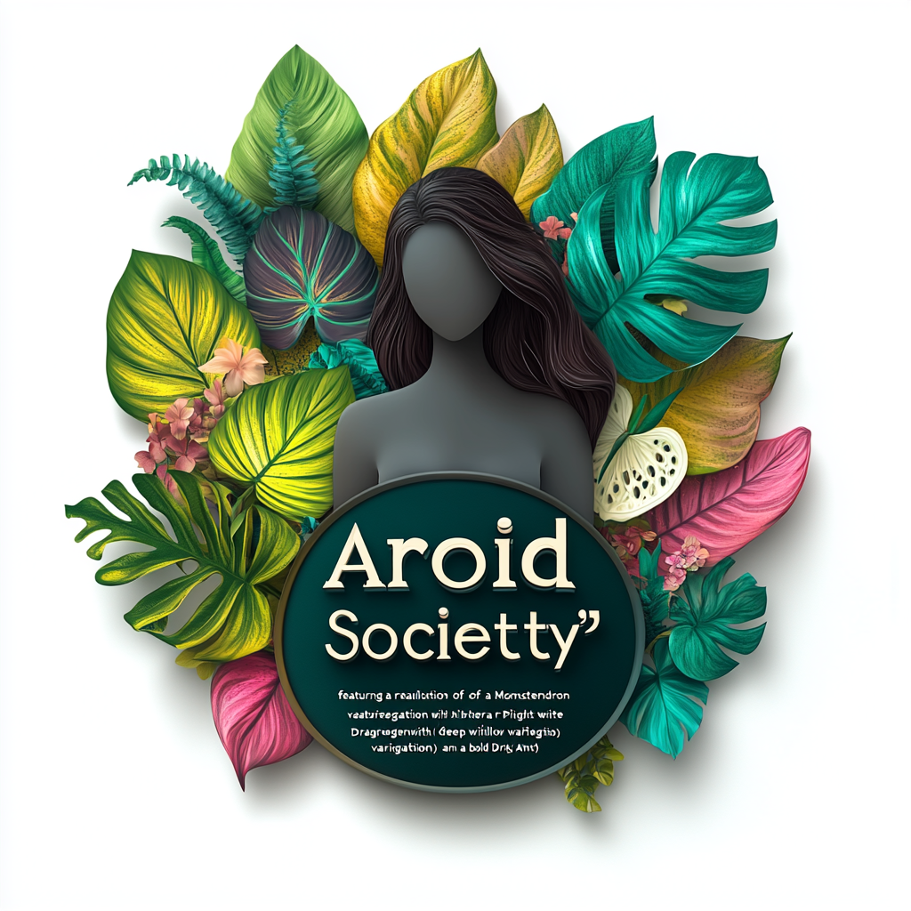 Colorful 3D logo for 'Aroid Society' with vibrant leaves.