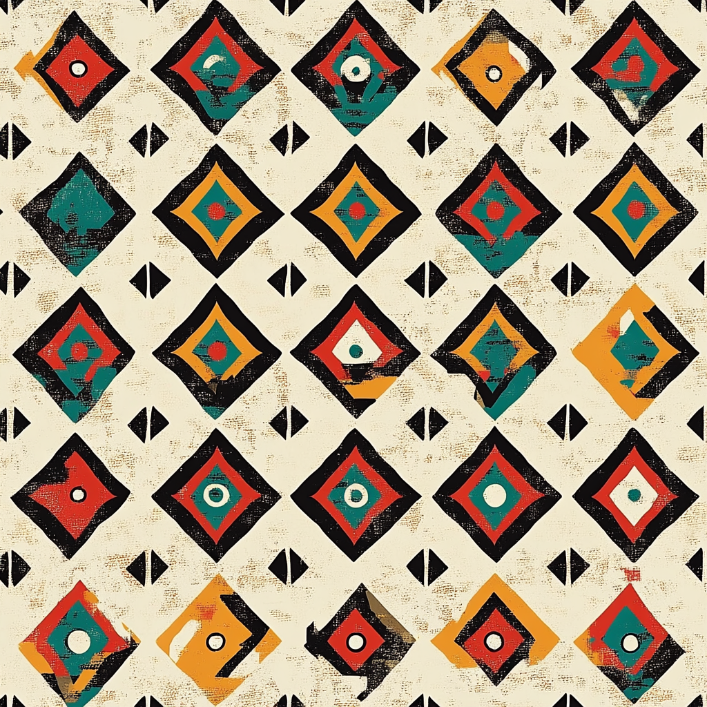 Colorful Aztec shapes and symbols on white fabric