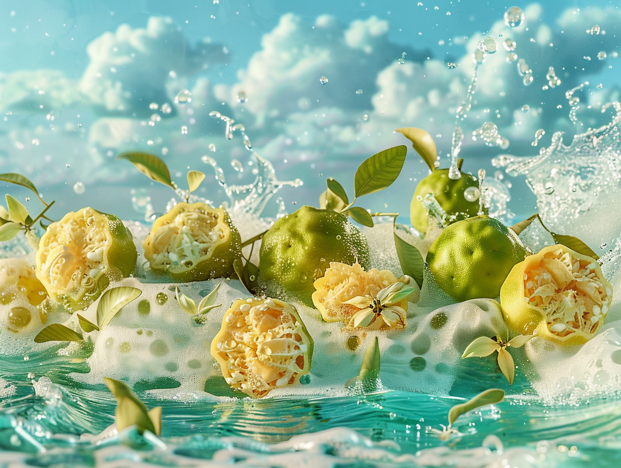 Colorful Bergamot Fruits and Neroli Flowers by Ocean