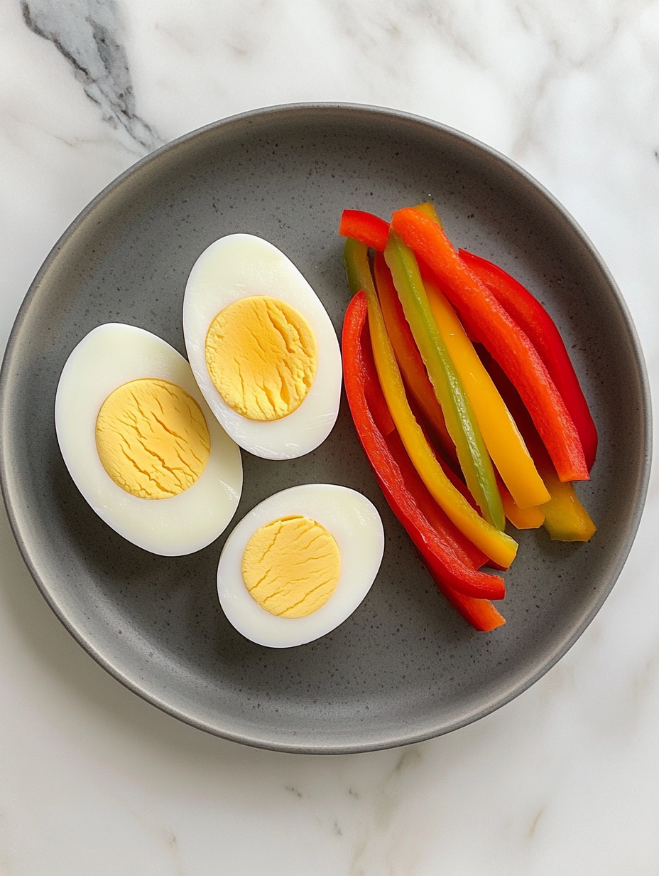 Colorful Breakfast: Eggs and Peppers on Plate