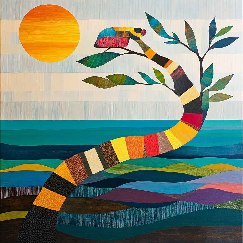 Colorful Caterpillar on Ocean Branch: Architectural Inspired Abstract Art