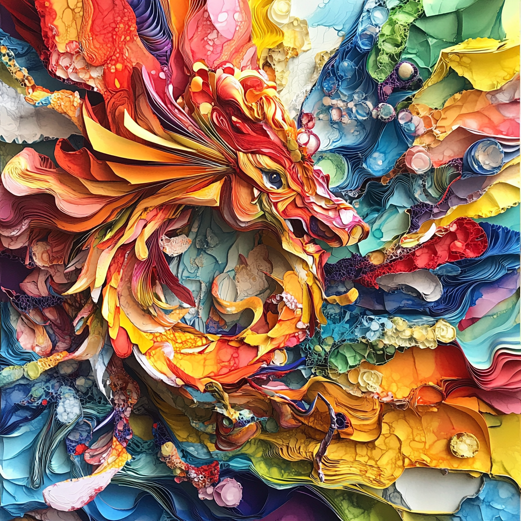 Colorful Chinese zodiac animals on vibrant paper art.