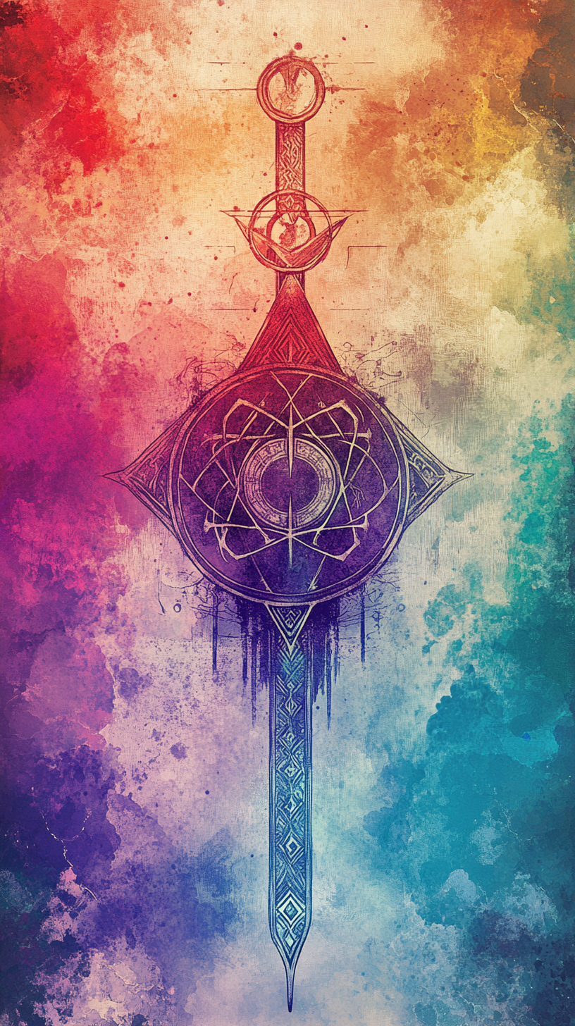 Colorful Dnd symbol with esoteric sigil and runes.