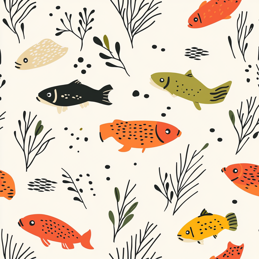 Colorful Fish Pattern with Floral Elements