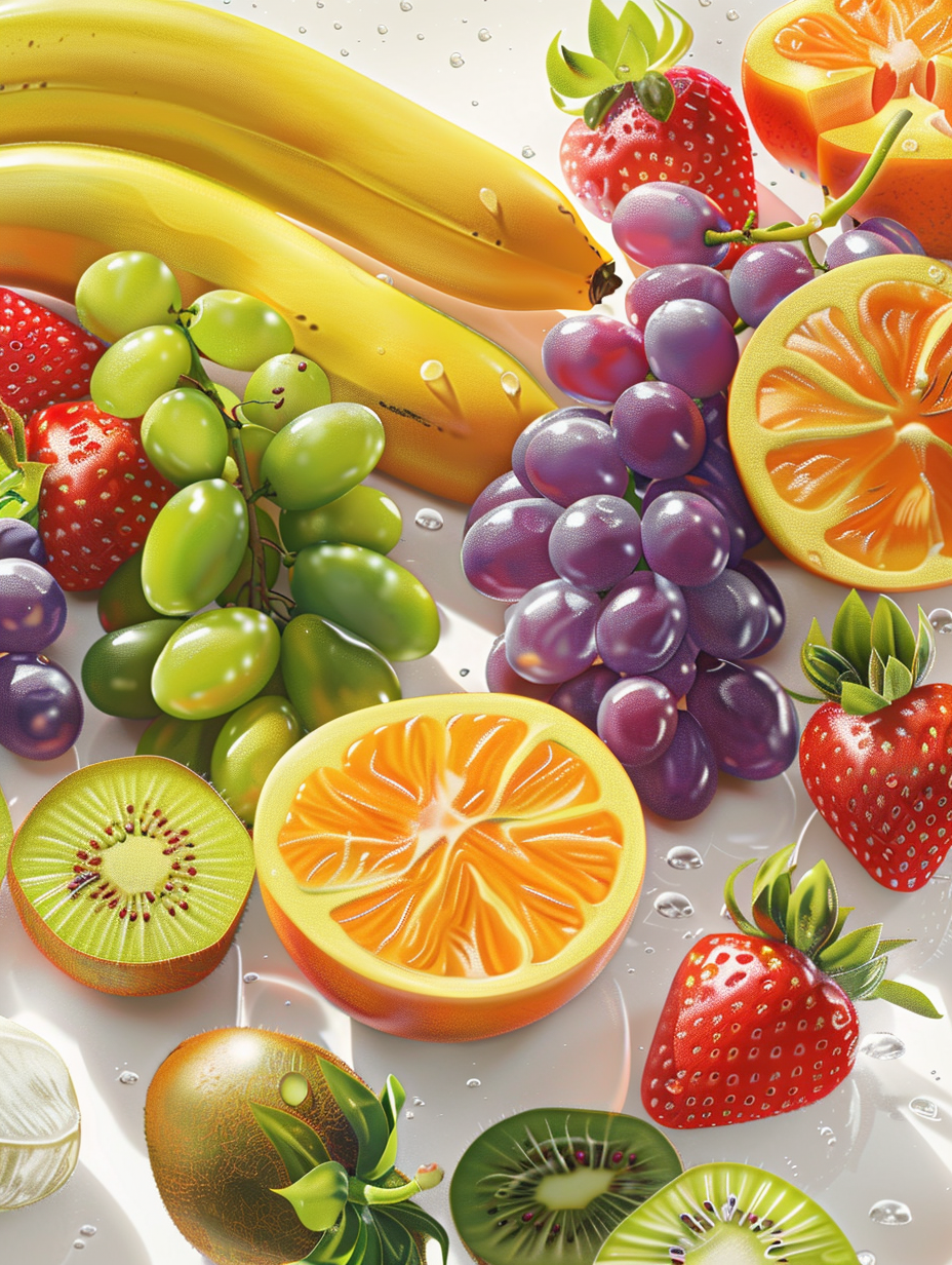 Colorful Fresh Fruits Arrangement on White Background