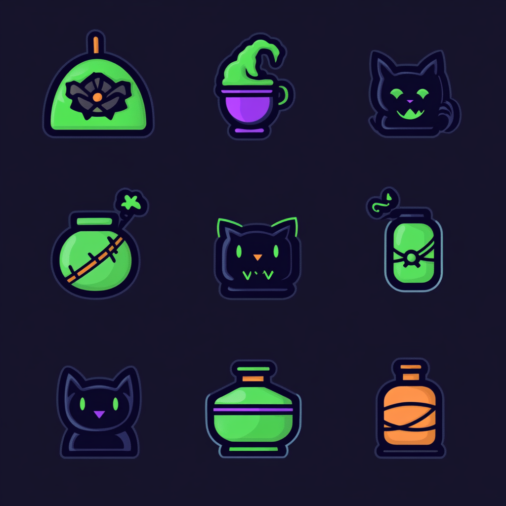 Colorful Halloween Icons with Dark Outlines