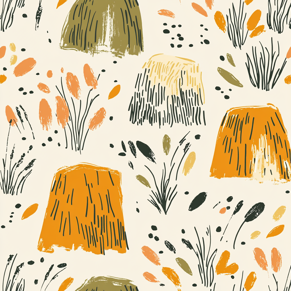 Colorful Haystacks Pattern with Organic Floral Elements