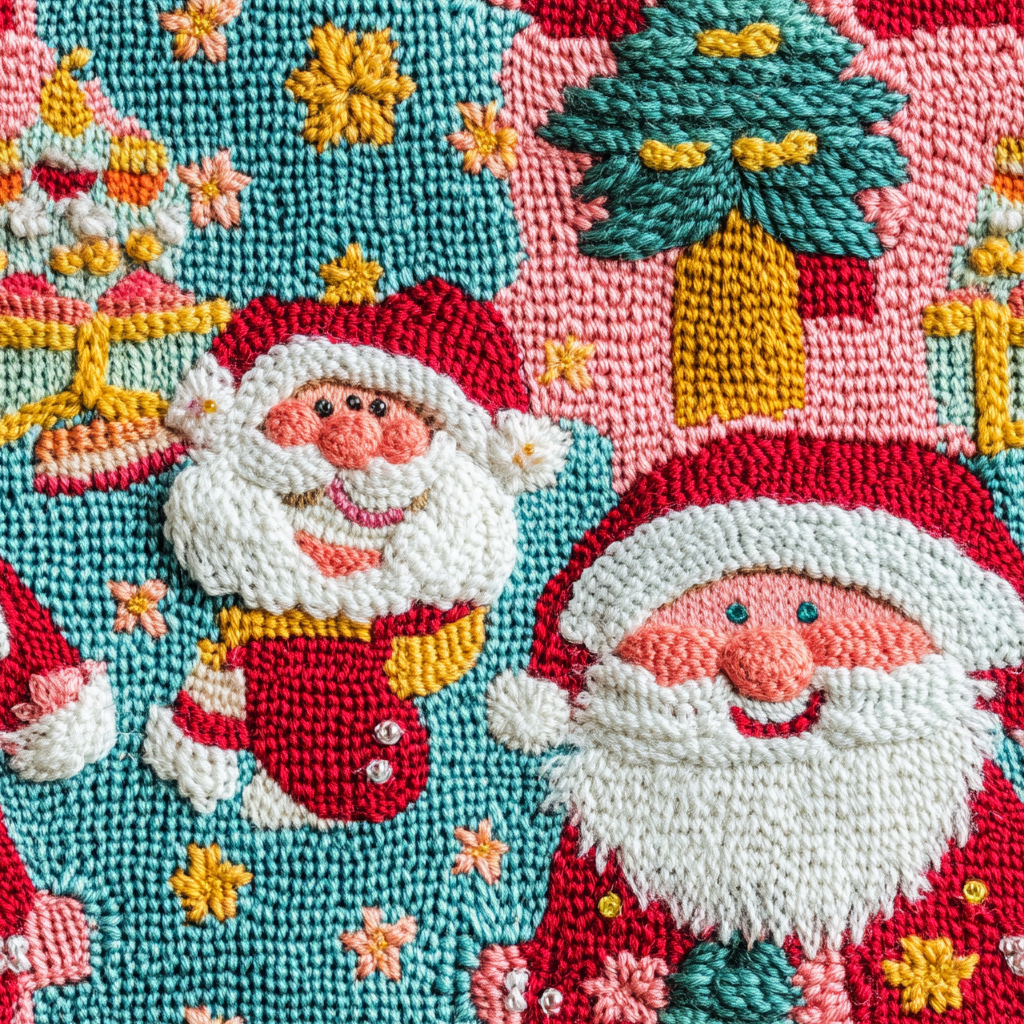 Colorful Knitted Santa Claus Fabric Tile