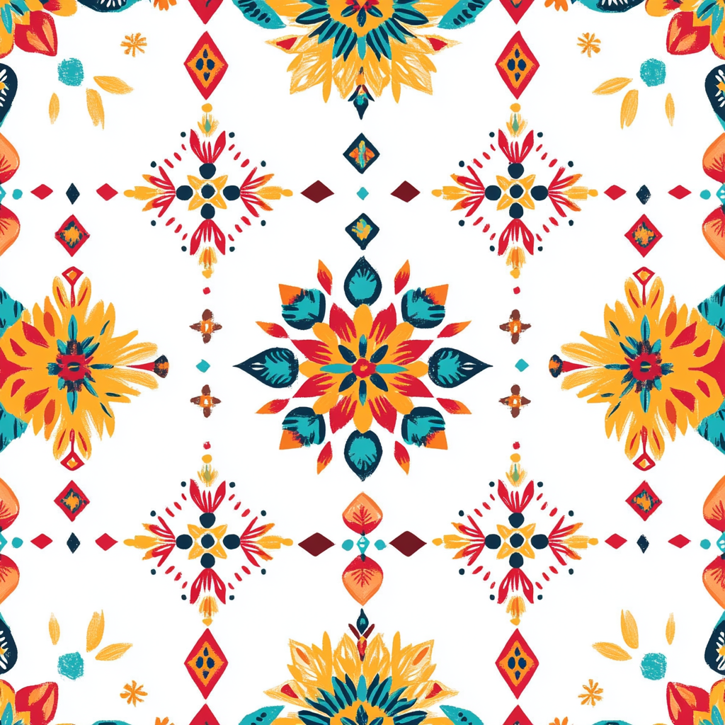 Colorful Mexican Folk Art on White Background