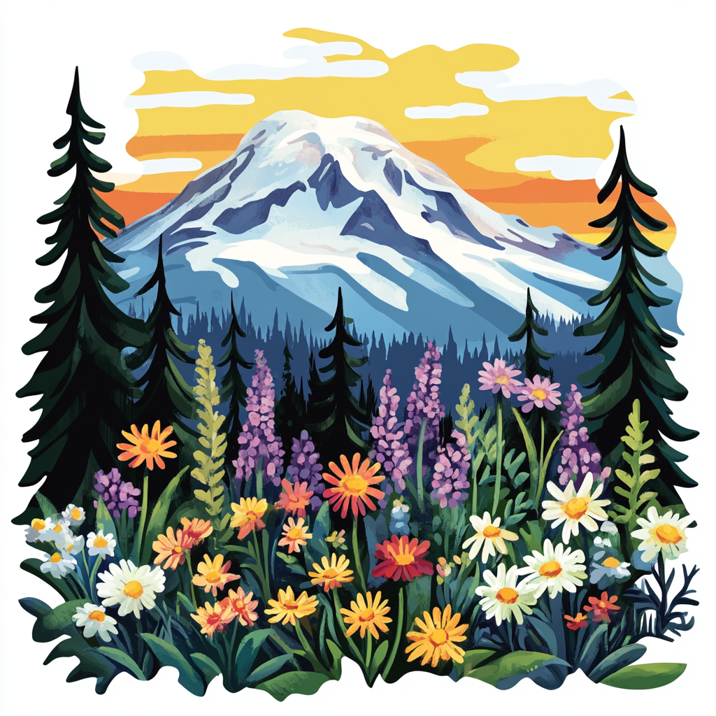 Colorful Mt. Rainier National Park Sticker Illustration