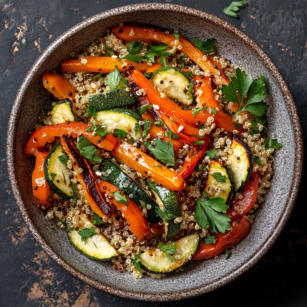 Colorful Quinoa Salad Bowl with Roasted Vegetables 