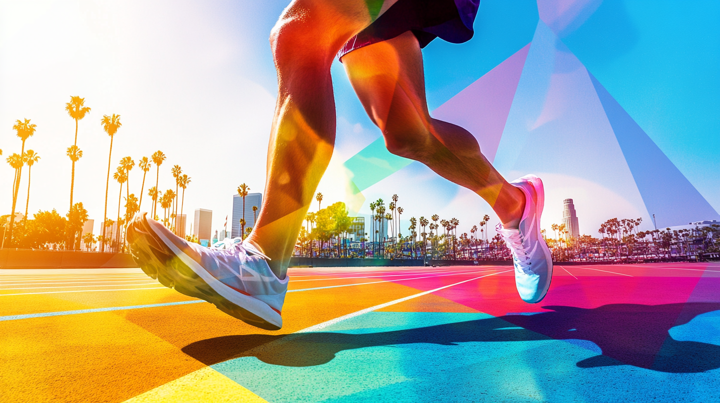 Colorful Runner's Leg with Abstract Olympic Silhauette