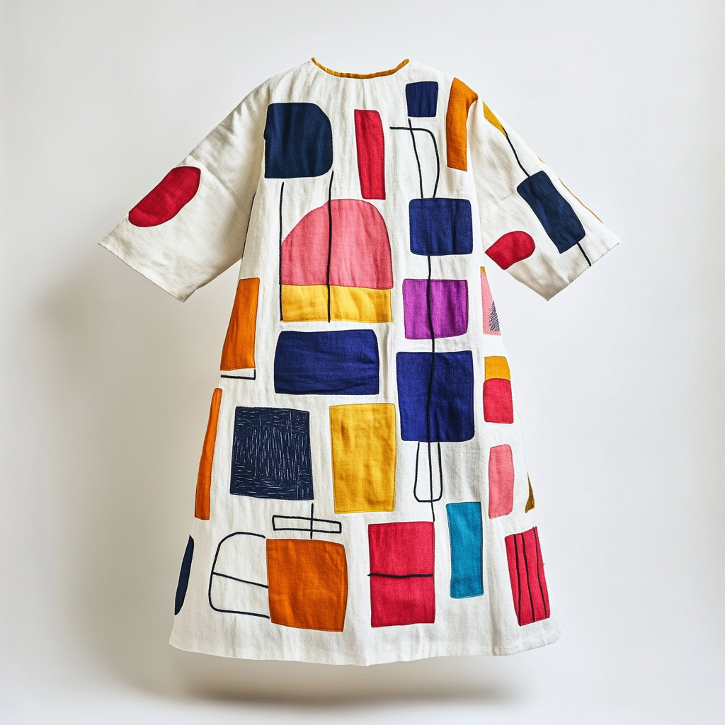 Colorful Threads: A Woman’s Abstract Embroidery Dress