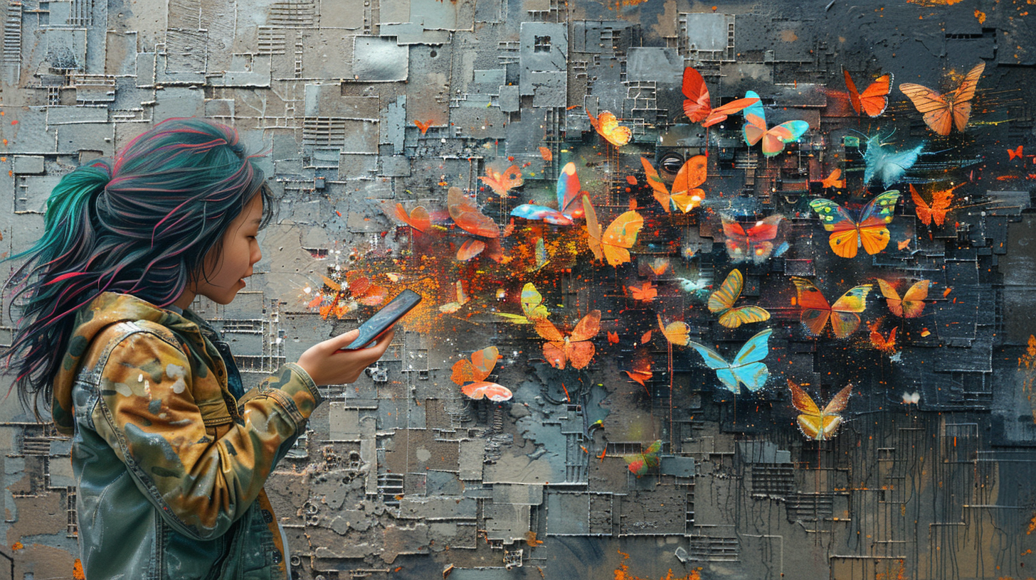 Colorful activist transforms city with butterflies and hummingbirds.