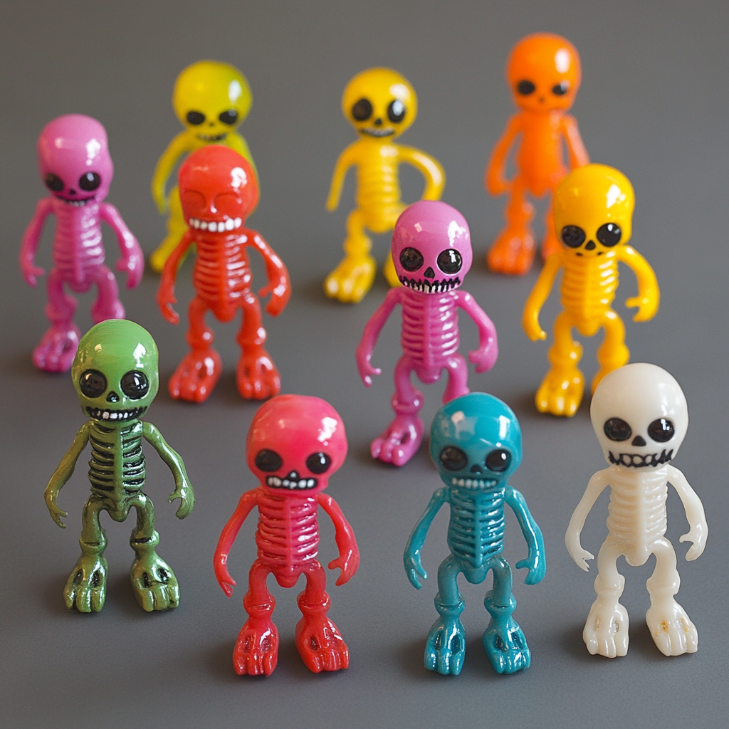 Colorful bone toy figurines from 1990s with playful design