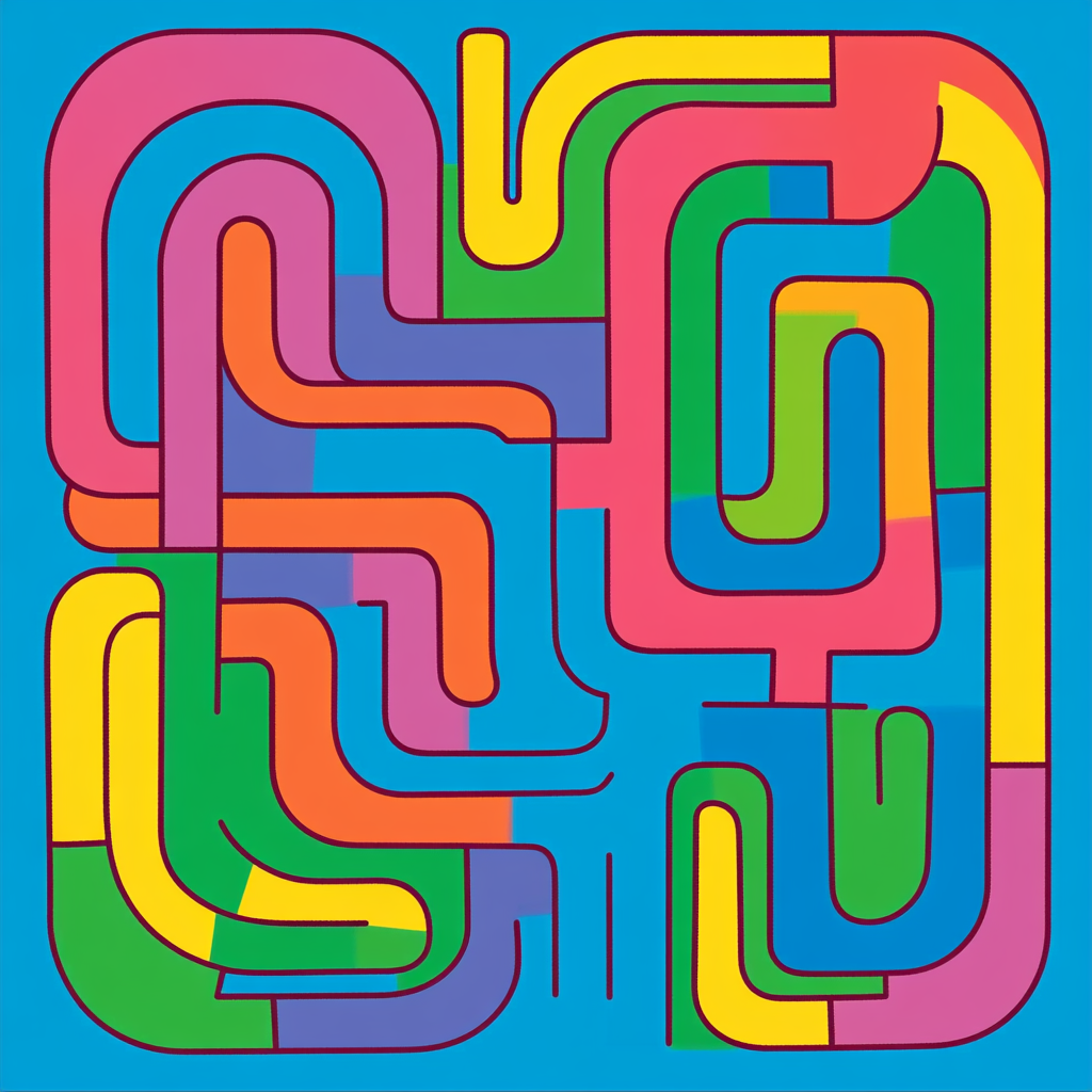 Colorful child-friendly vertical maze puzzle 2:3 aspect ratio