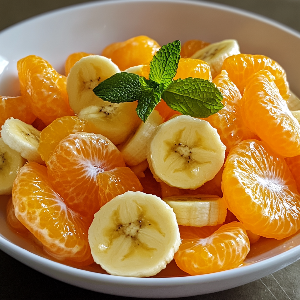 Colorful fruit salad with fresh mint, visually appealing dish.