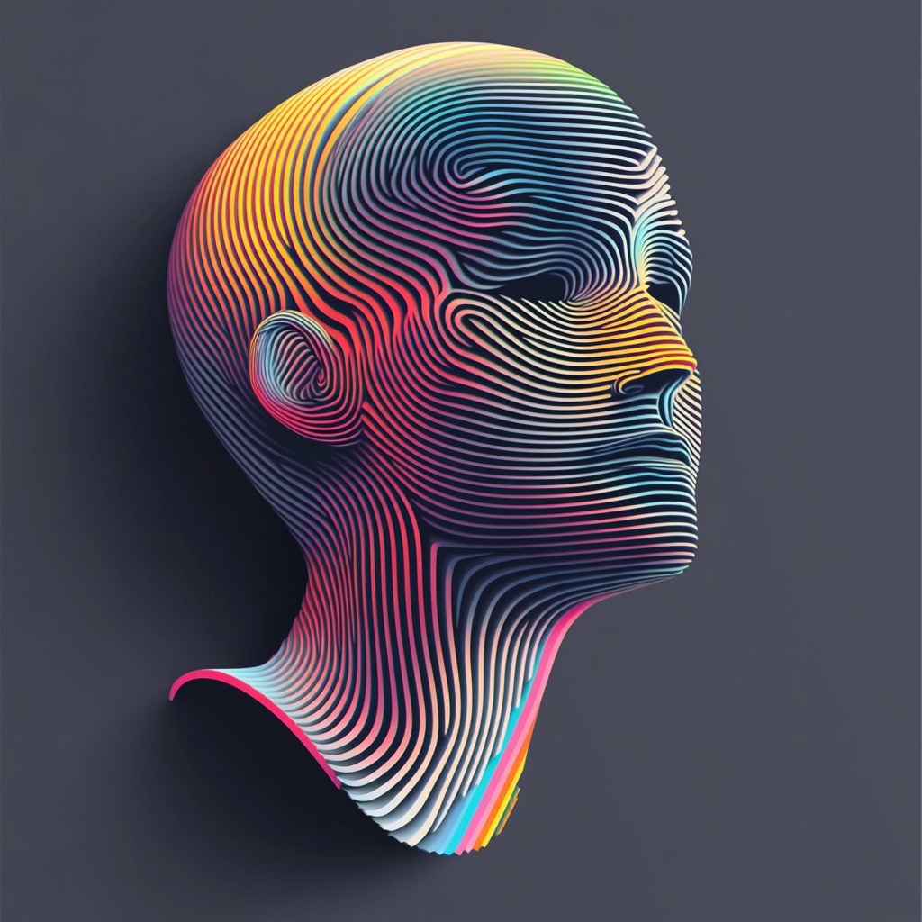 Colorful geometric plaster head in Blend Tool style