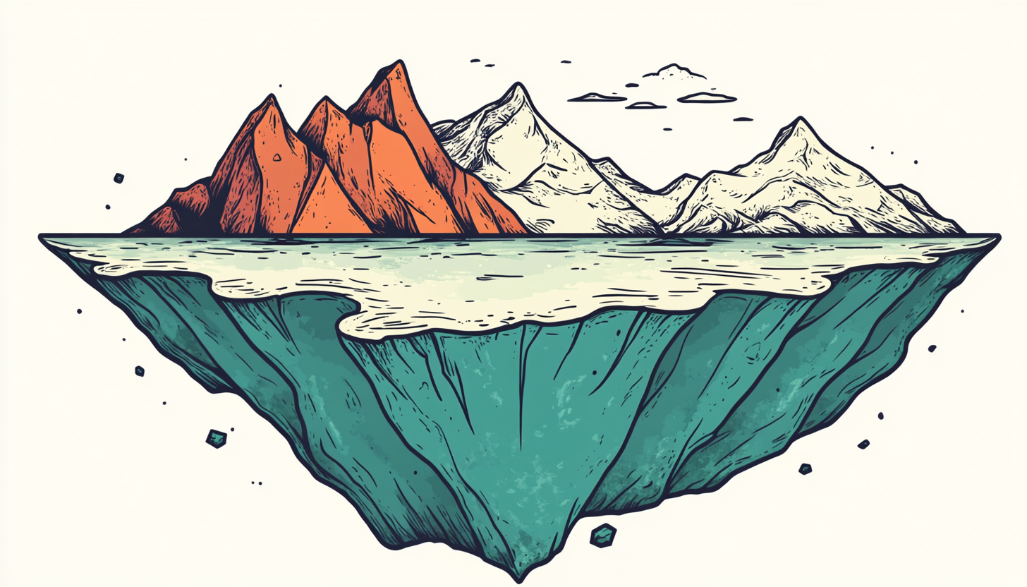 Colorful hand-drawn iceberg showing more underneath water