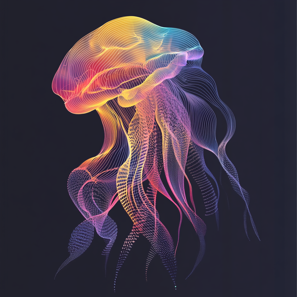 Colorful jellyfish made of abstract lines on gray background