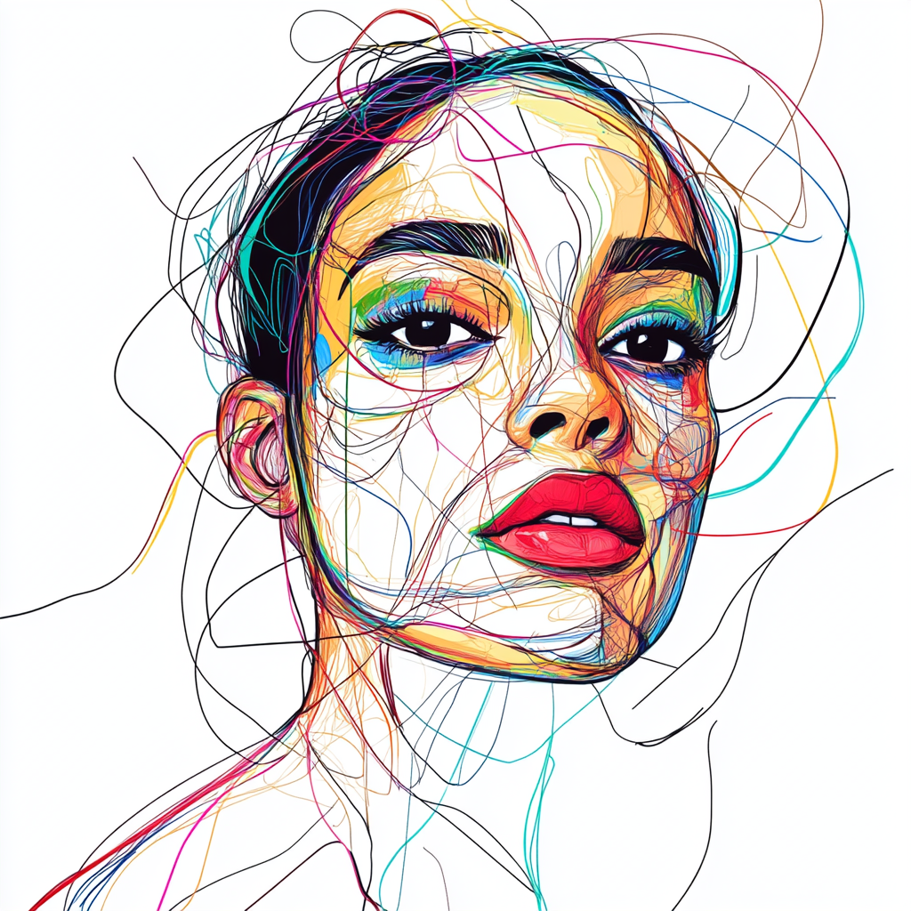 Colorful lines create abstract portrait of woman