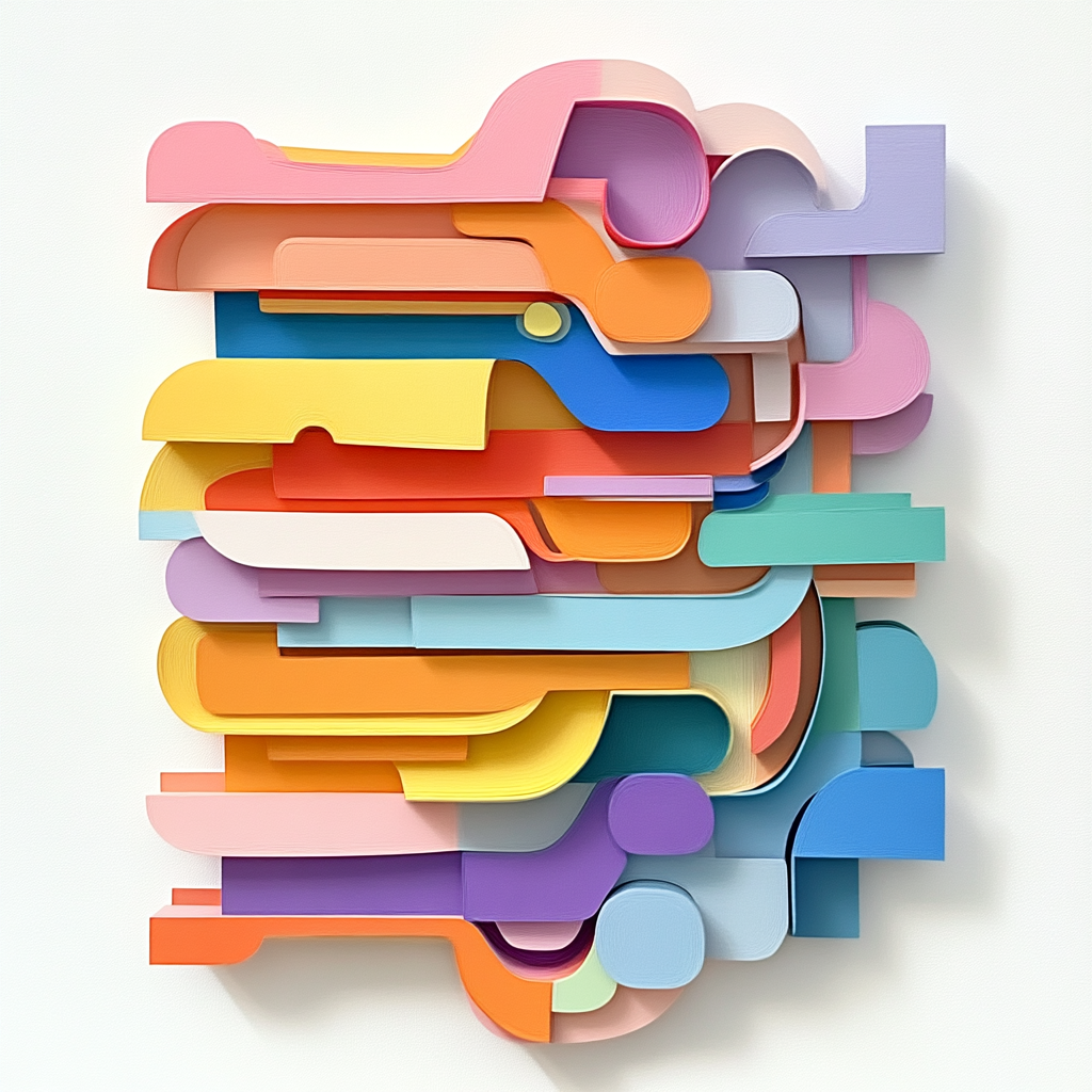 Colorful paper stack with curly and square brackets.