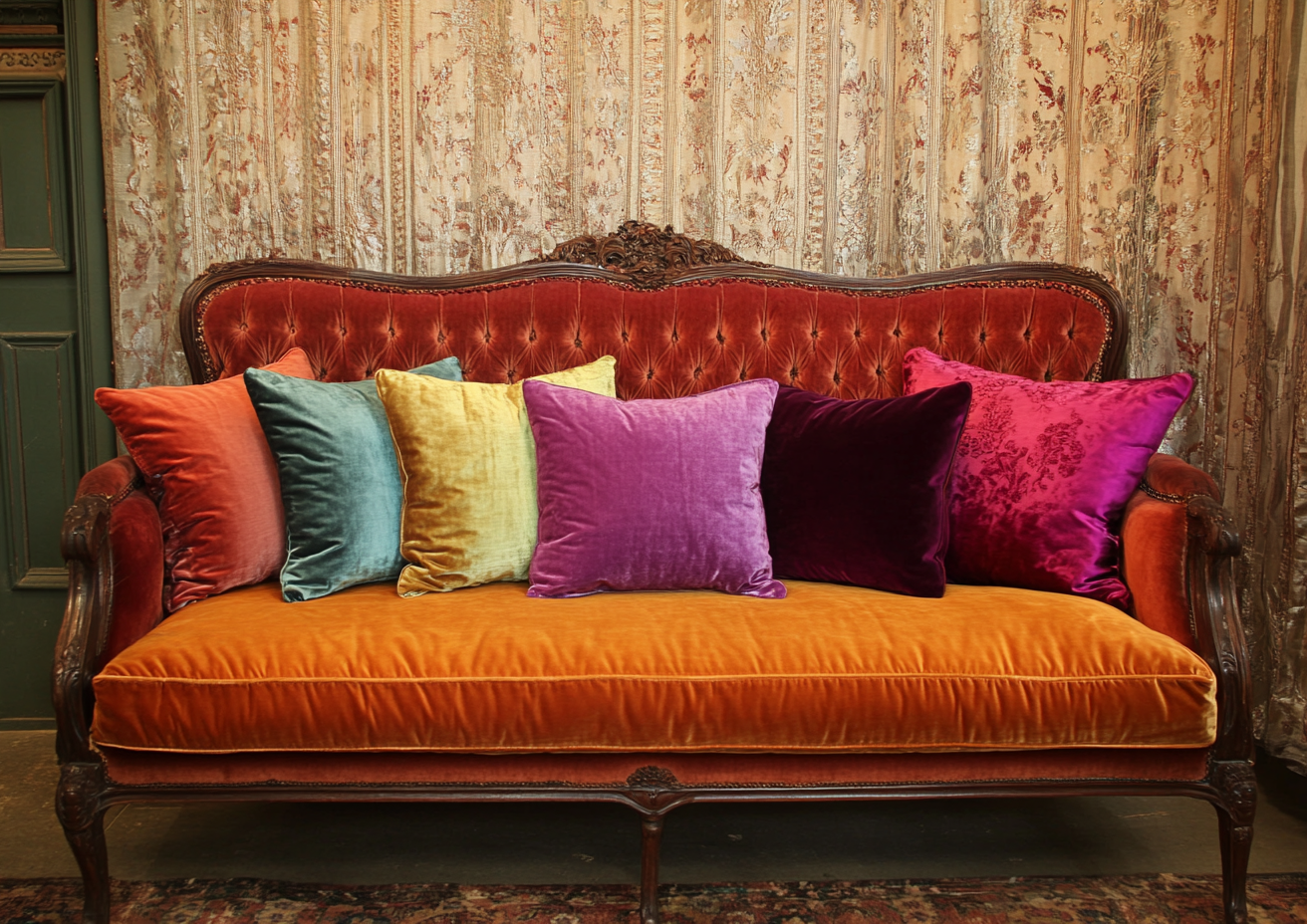 Colorful pillows transform plain couch into luxurious piece