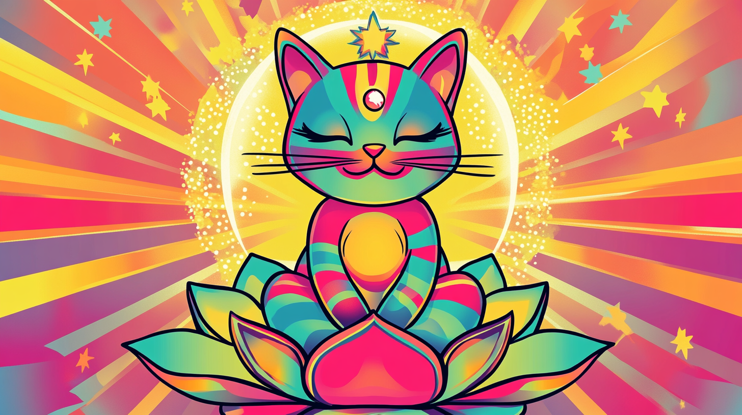 Colorful pop art style image of Bodhisattva cat.