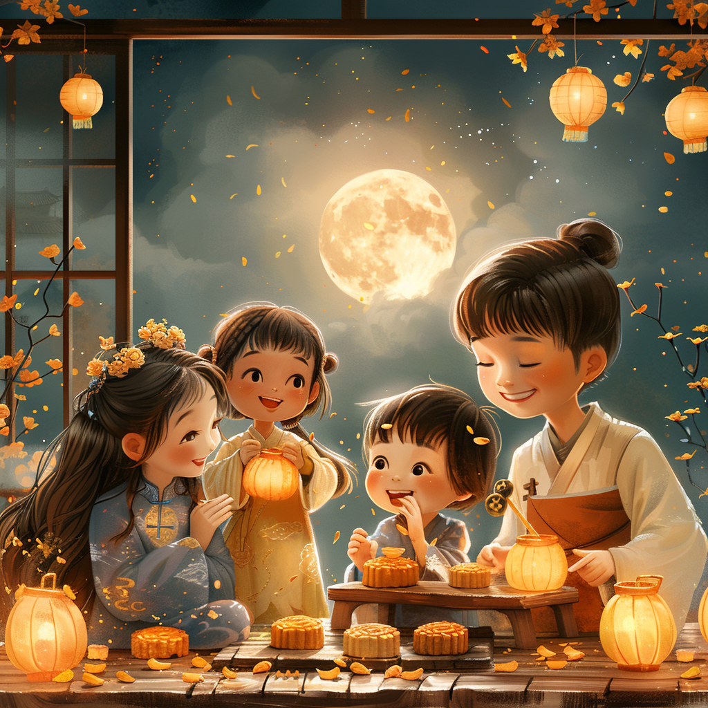 Colorful poster for Mid-Autumn Festival family event.