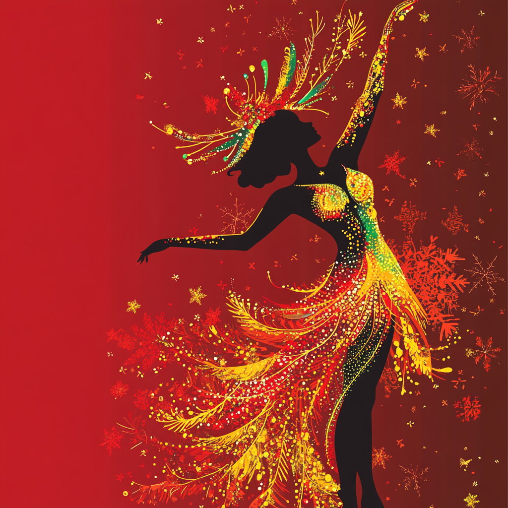 Colorful samba dancer and Christmas celebration illustration.