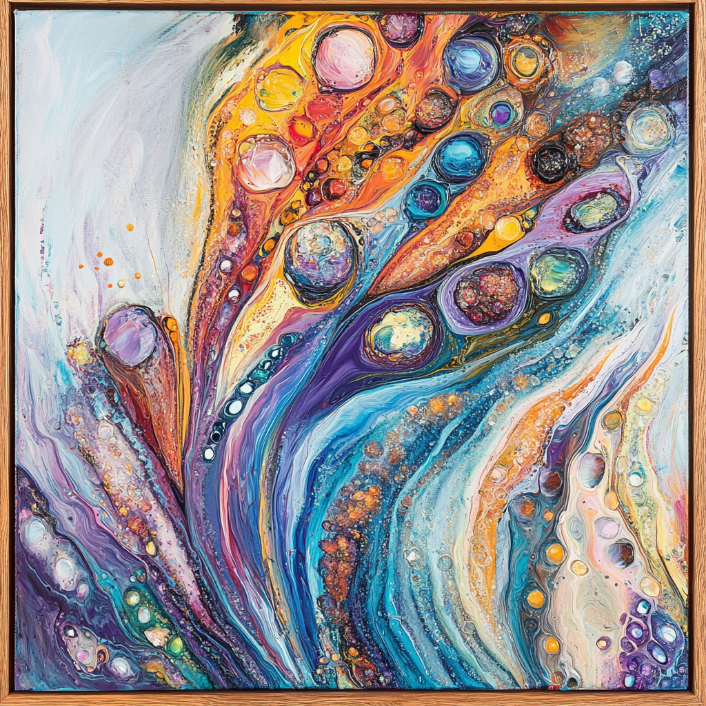 Colorful underwater scene with gemstones in abstract art.