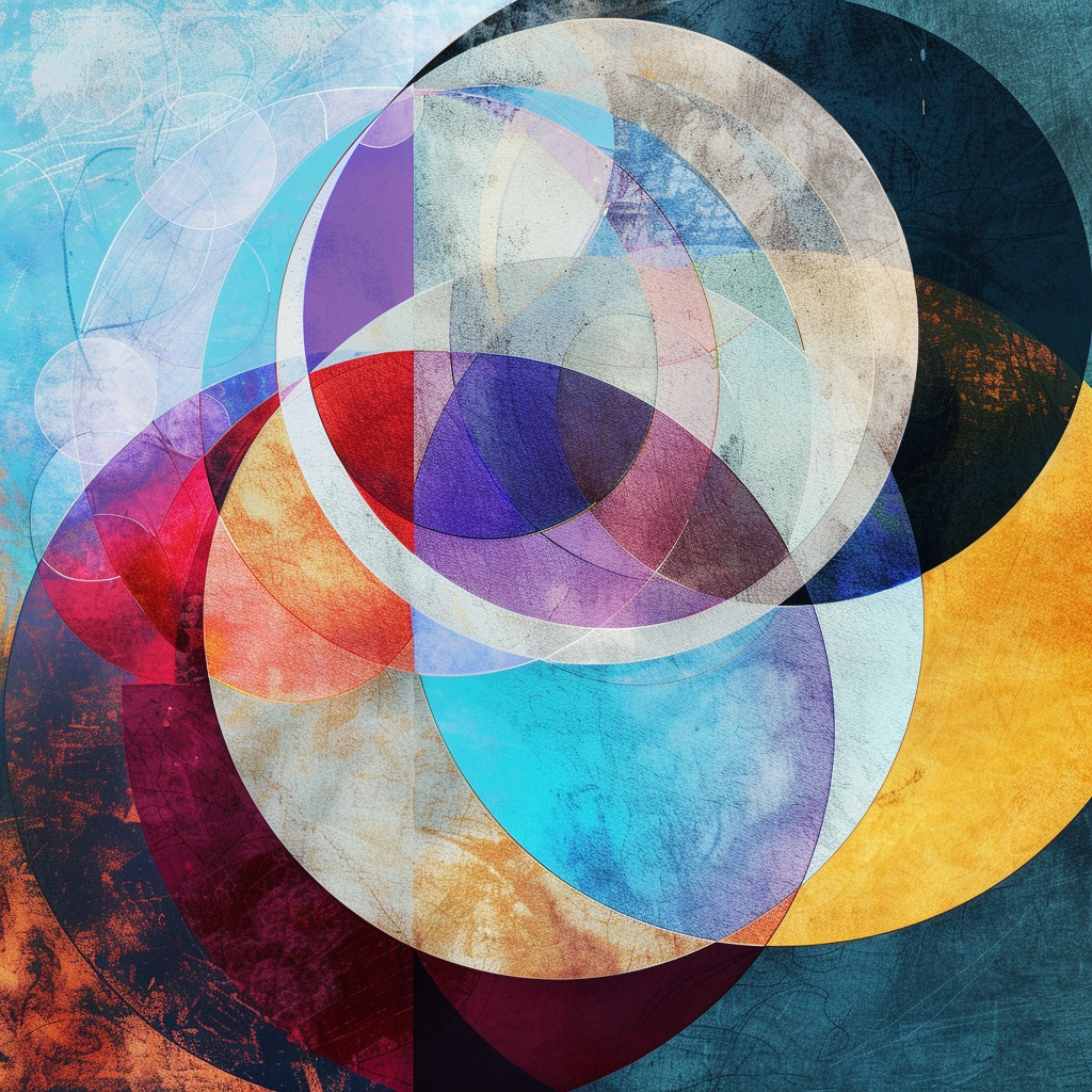 Colorful winter landscape with overlapping circles and lines.