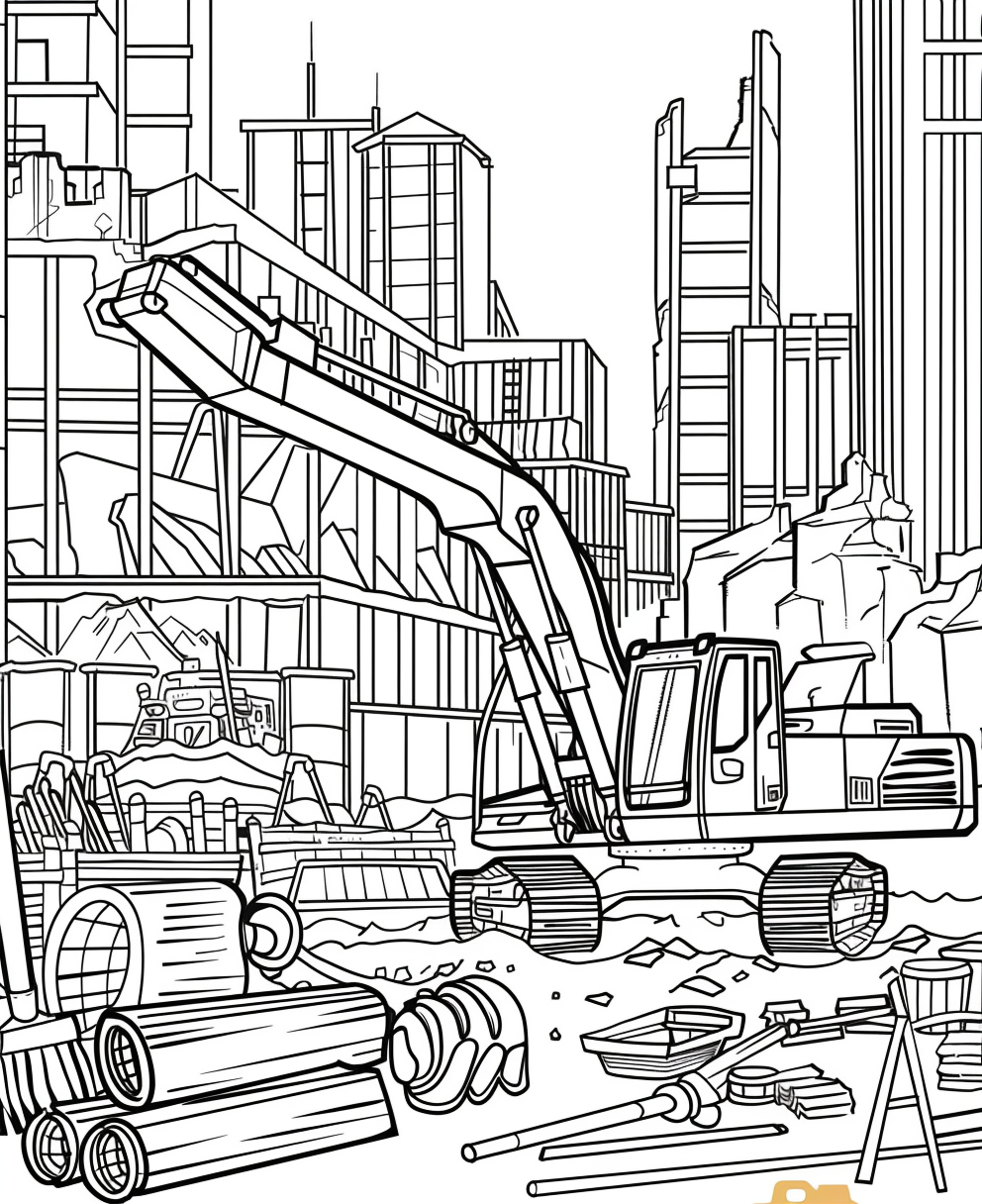 Coloring Page of Construction Site for Kids