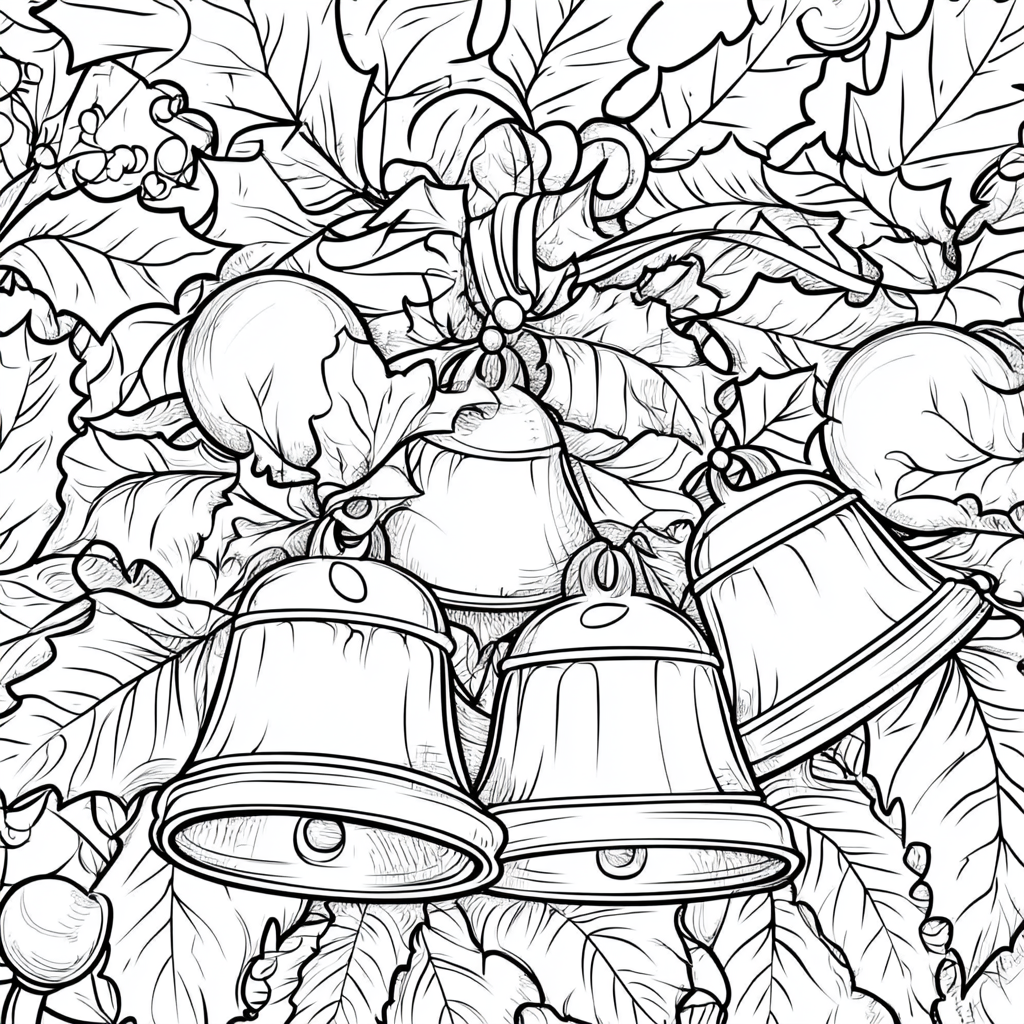 Coloring book: Christmas bell with holly and balls