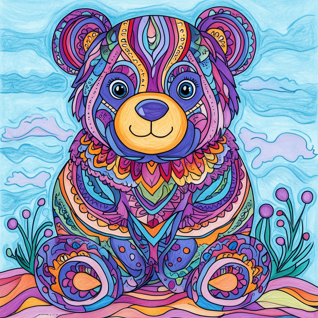 Coloring page for kids featuring teddy bear cartoon.