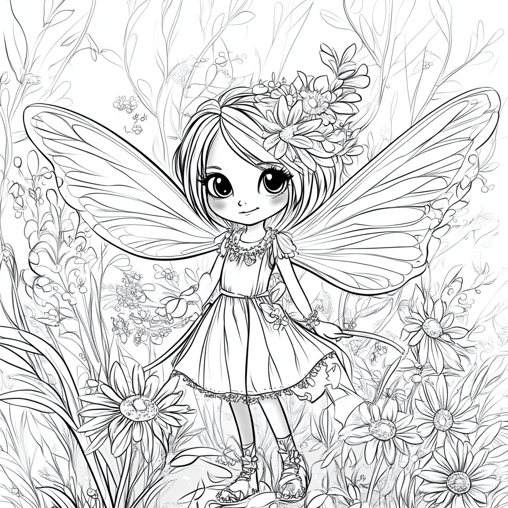 Coloring page for kids: Fairy of Verbena flower