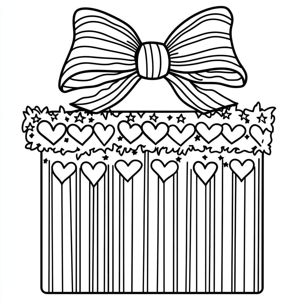 Coloring page of Christmas gift with stripes bow