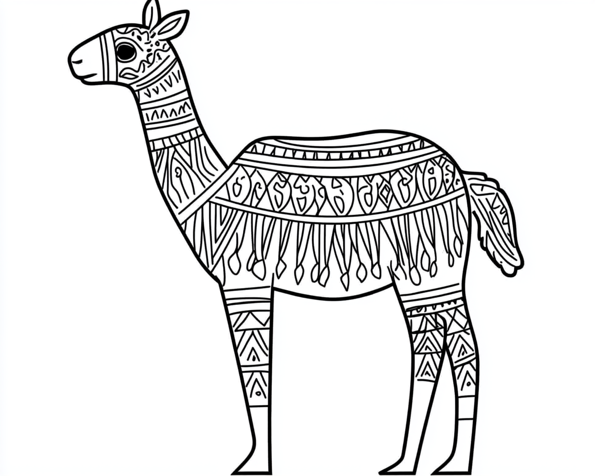 Coloring page of a Mexican llama on white background